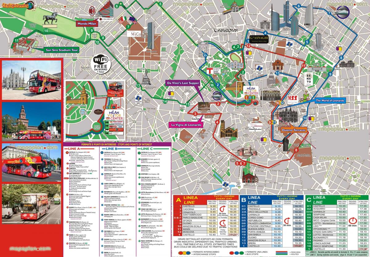 ミラノのホップオンホップオフバスツアーの地図