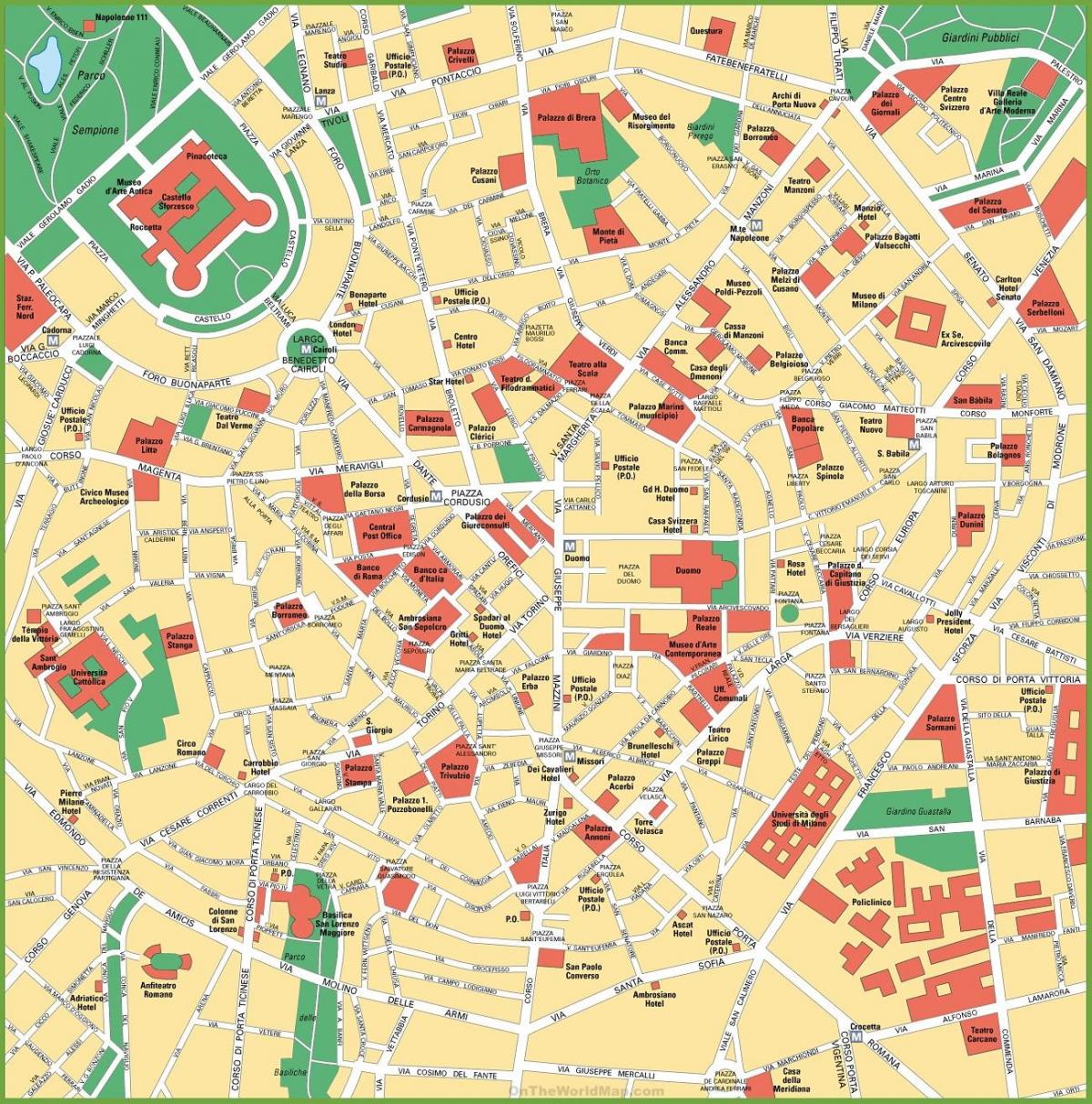 ミラノ市内中心部の地図