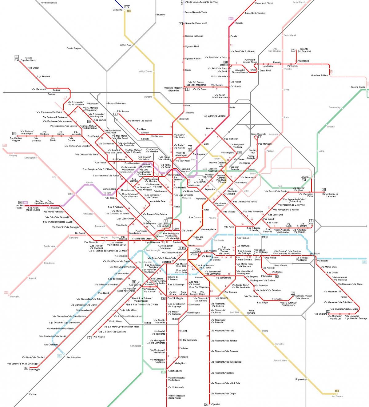ミラノのトラムステーションマップ